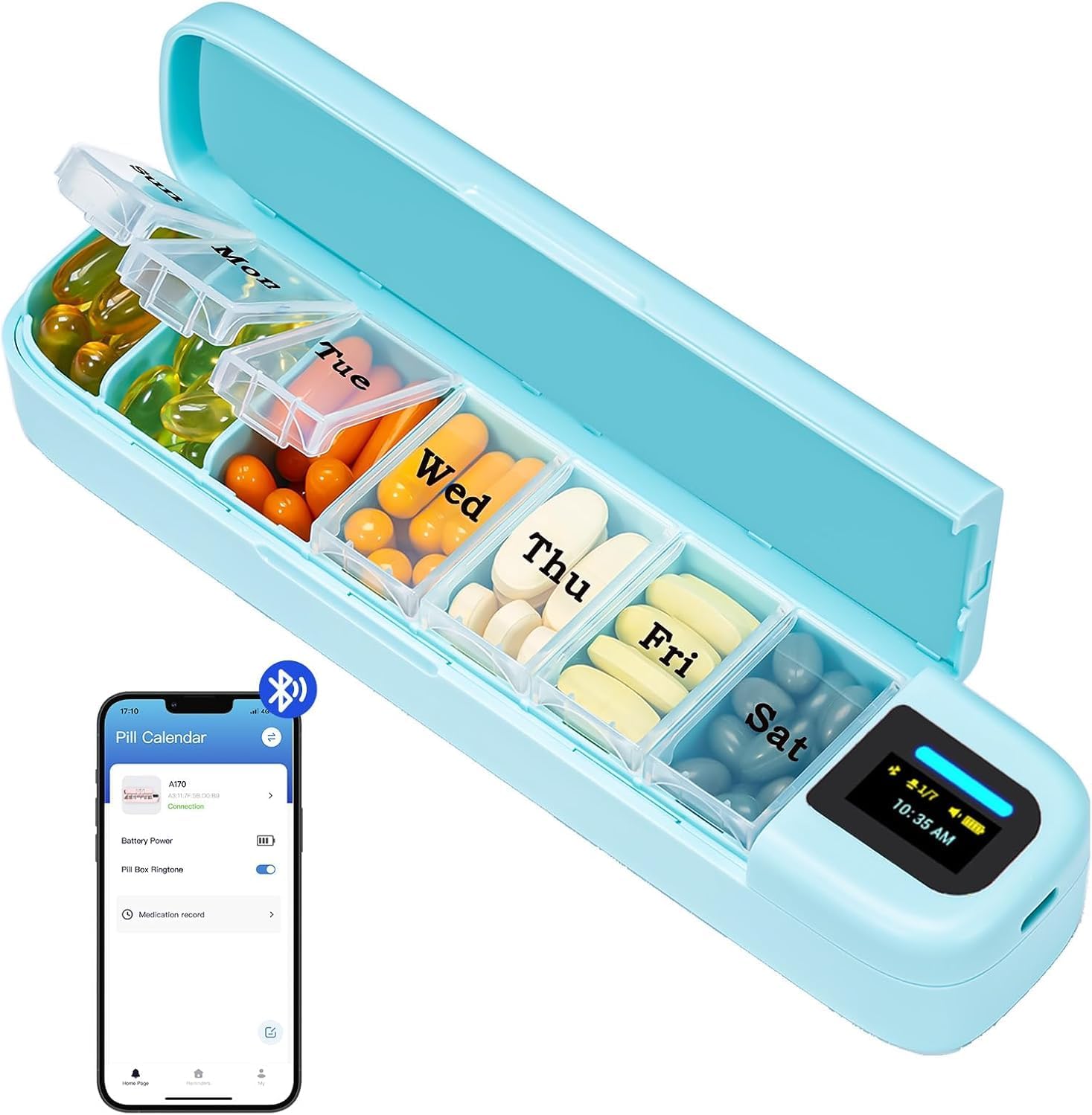 Medicine Cabinet Lock - กล่องยาอัจฉริยะพร้อมระบบแจ้งเตือนและแอปบลูทูธ, กล่องยาสำหรับเดินทาง 7 วัน, กล่องเตือนความจำการทานยาแบบพกพาสำหรับยาและวิตามิน