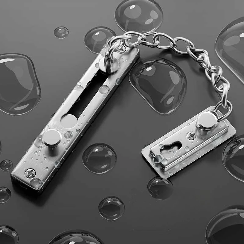 Security Chain Door - โซ่ประตูเหล็กสแตนเลสแบบไม่ต้องเจาะ พร้อมปุ่มกดล็อค ป้องกันการโจรกรรม สำหรับใช้ในบ้านและโรงแรม