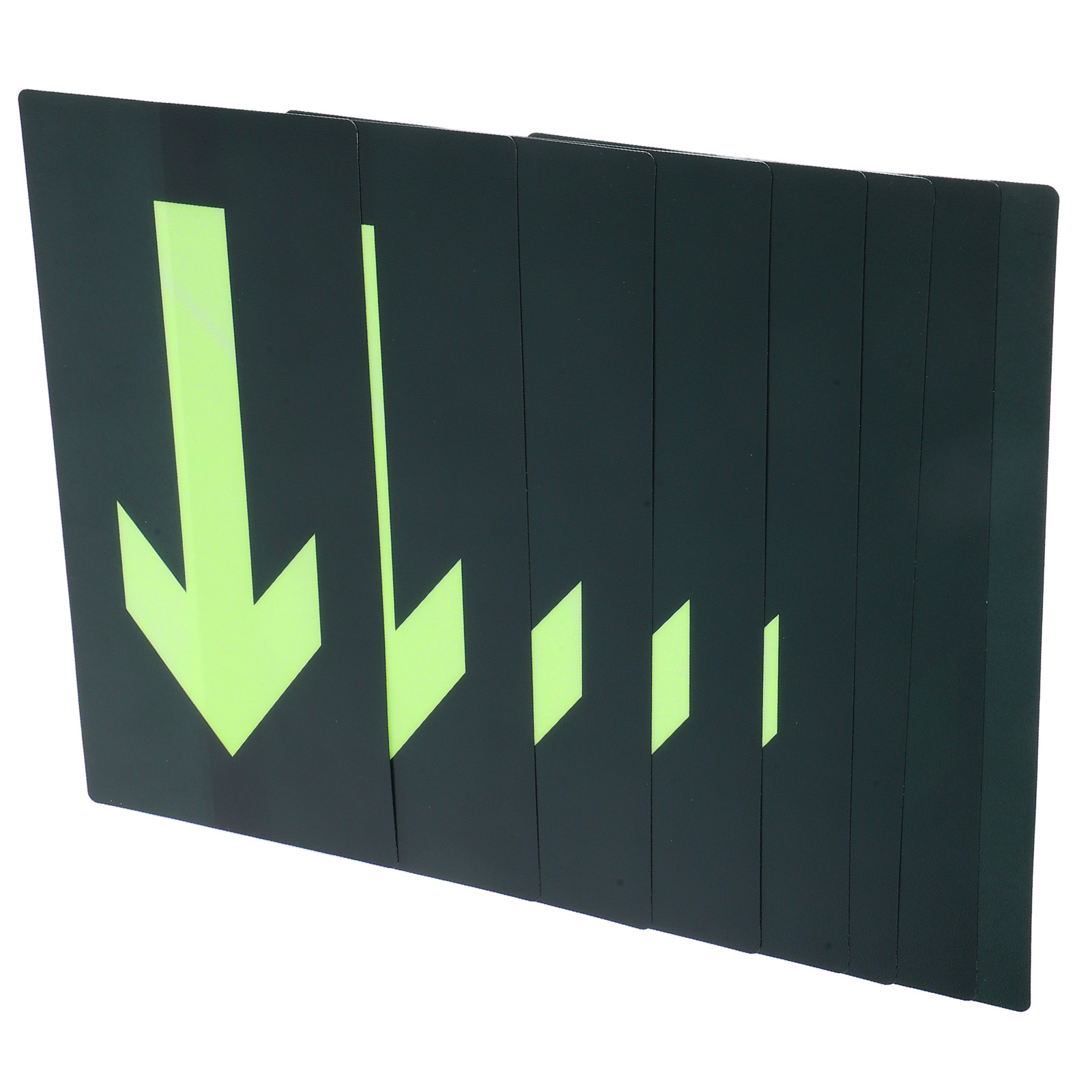 Emergency Exit Sign - สติกเกอร์ลูกศรเรืองแสงกันน้ำ 8 ชิ้น เรืองแสงในที่มืด ติดด้วยตัวเอง ป้ายหนีไฟสำหรับการนำทางทางออกฉุกเฉิน