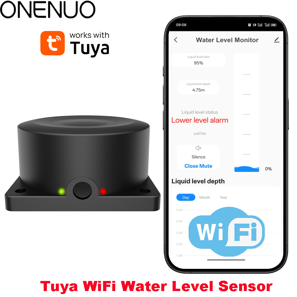 Water Alarm Sensor - ONENUO Liquid Level Sensor เครื่องตรวจจับน้ําน้ํามันไร้สายถังระดับ Monitor