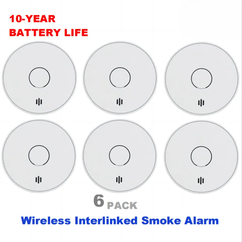 Smoke Detector Interconnected - เครื่องตรวจจับควันแบบเชื่อมต่อไร้สาย แบตเตอรี่ 10 ปี AS3786 เครื่องตรวจจับควันแบบเชื่อมต่อกันพร้อมไฟ