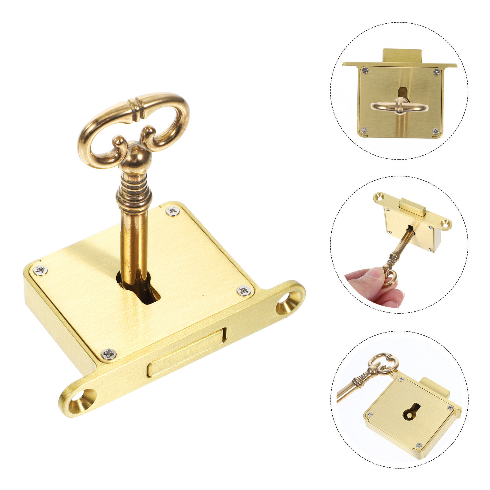 Lockbox Key Secure - 1 ชุด ตัวล็อคตู้ทองเหลืองแบบหนา สไตล์วินเทจ ตัวล็อคลิ้นชักแบบปลอดภัยพร้อมกุญแจสำหรับกล่องเอกสาร ตัวล็อคตู้พร้อมกุญแจ