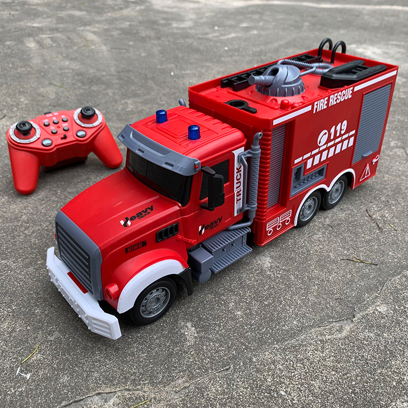 Fire Escape Ladder - รถดับเพลิงบังคับวิทยุ 2.4G พร้อมเสียงและไฟ บันไดฉีดน้ำ รถบรรทุกควบคุมระยะไกล ของเล่นรถกู้ภัยสำหรับเด็ก