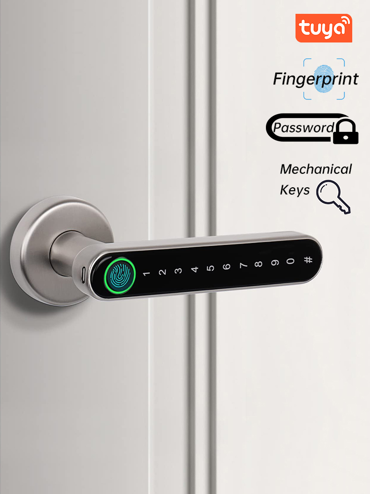 Security Chain Door - KAK ล็อคประตูลายนิ้วมือสมาร์ทสีดำล็อคประตูไบโอเมตริกซ์รหัสผ่านล็อคประตูทางเข้าแบบไร้กุญแจพร้อมที่จับฮาร์ดแวร์ประตูเพื่อความปลอดภัย