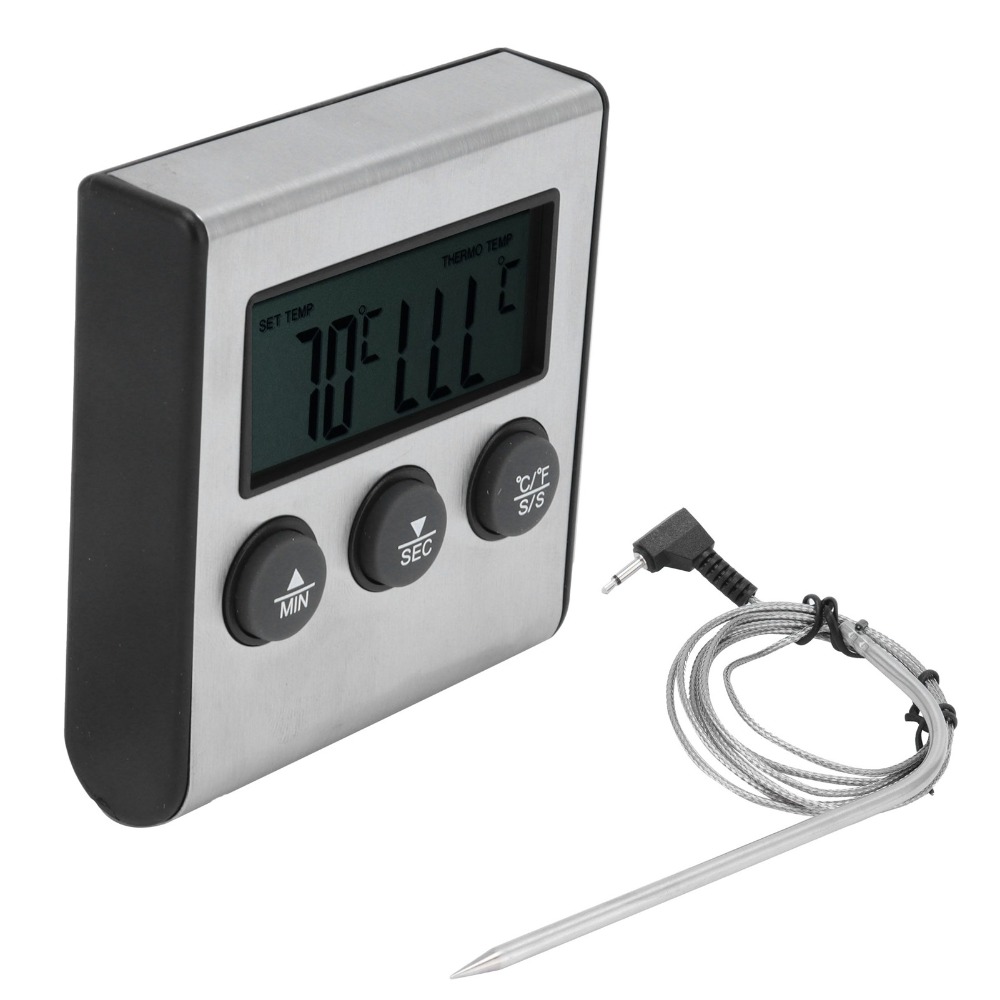 Pool Alarm Float - เทอร์โมมิเตอร์วัดอุณหภูมิเนื้อย่างแบบดิจิตอล สีเงิน หน้าจอ LCD ขนาดใหญ่ พร้อมตัวตั้งเวลาและสัญญาณเตือน