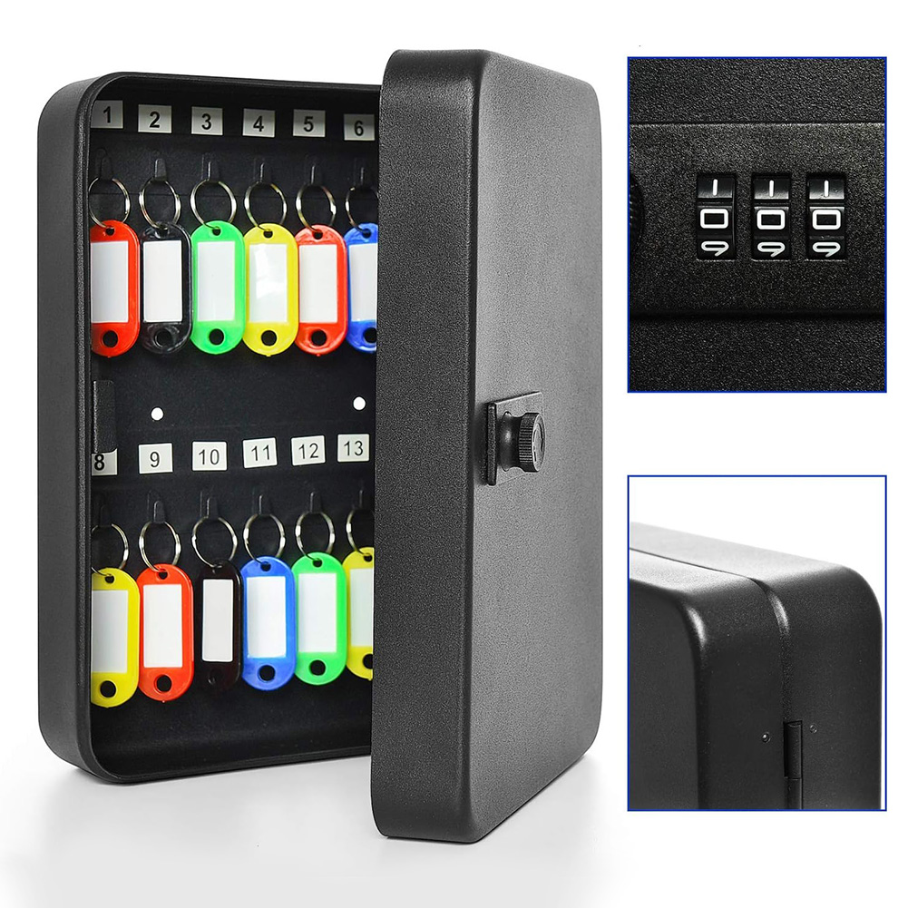 Lockbox Key Secure - ตู้เก็บกุญแจแบบรวม20ช่องมีตะขอกุญแจกล่องติดผนังพร้อมกุญแจ/ตู้เก็บกุญแจล็อครหัสกล่องล็อคนิรภัยตู้ใส่กุญแจ