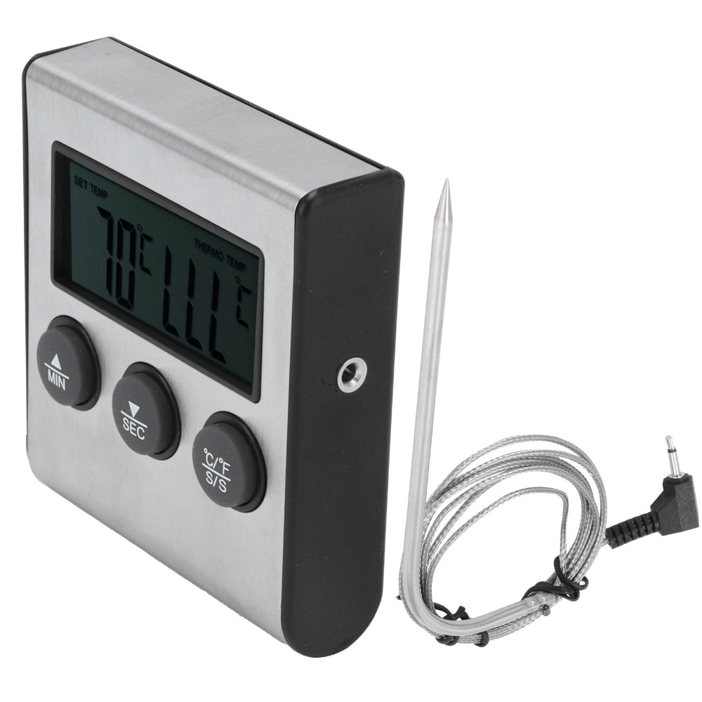 Pool Alarm Float - เครื่องวัดอุณหภูมิเนื้อย่างแบบดิจิตอลสีเงิน พร้อมนาฬิกาจับเวลาและสัญญาณเตือน แบบมีสาย ติดผนังได้ ขนาดกะทัดรัด สำหรับทำอาหาร